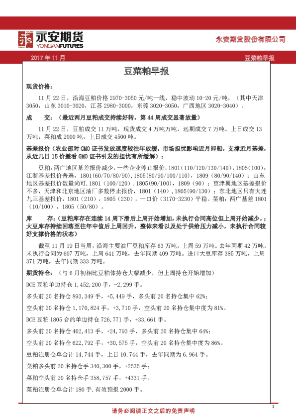 豆菜粕早报