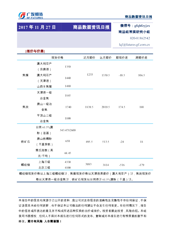 广发期货商品数据资讯日报
