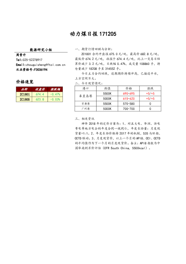 动力煤日报