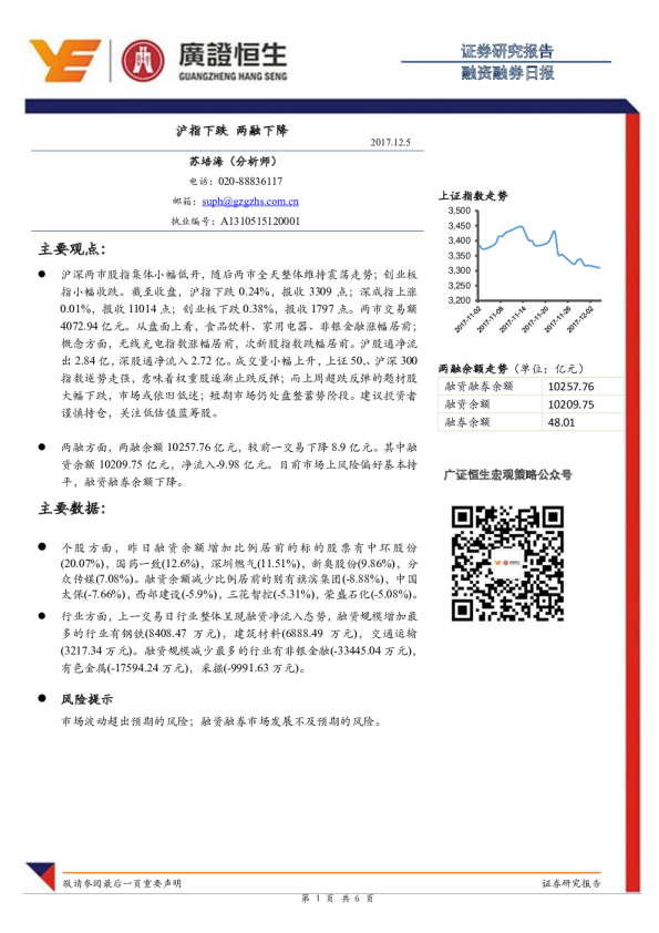 融资融券日报：沪指下跌，两融下降