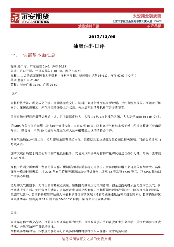 油脂油料日报