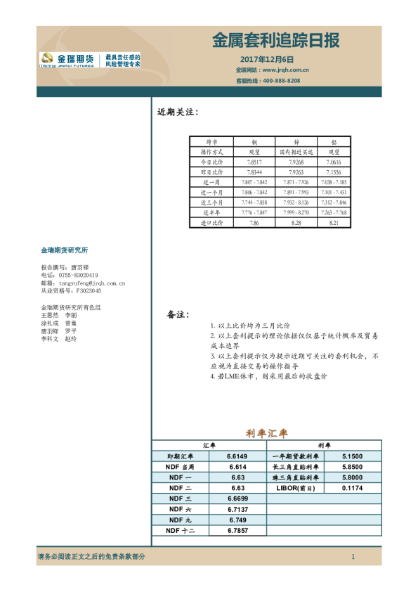 金属套利追踪日报