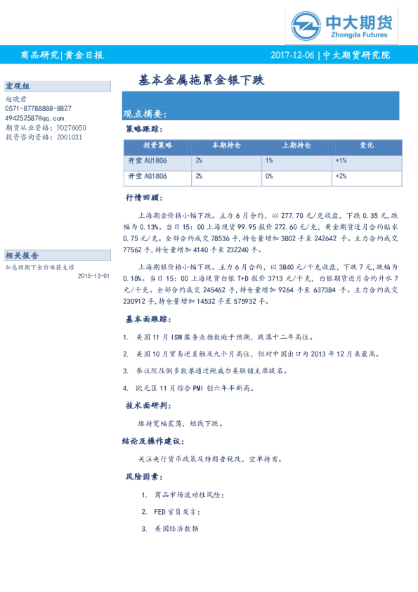 基本金属拖累金银下跌