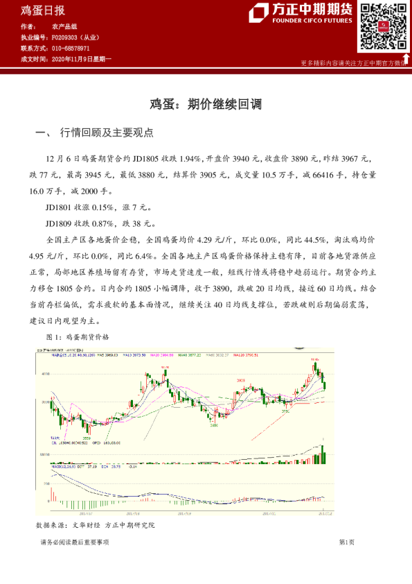 鸡蛋日报：期价继续回调