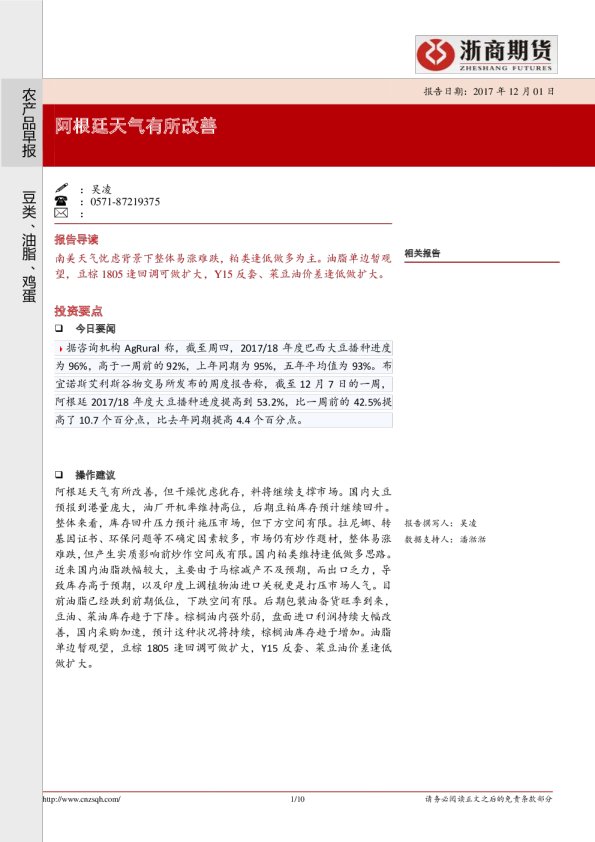 农产品早报：阿根廷天气有所改善