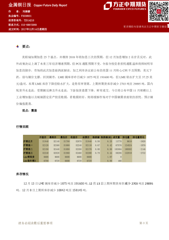 方正中期期货金属铜日报