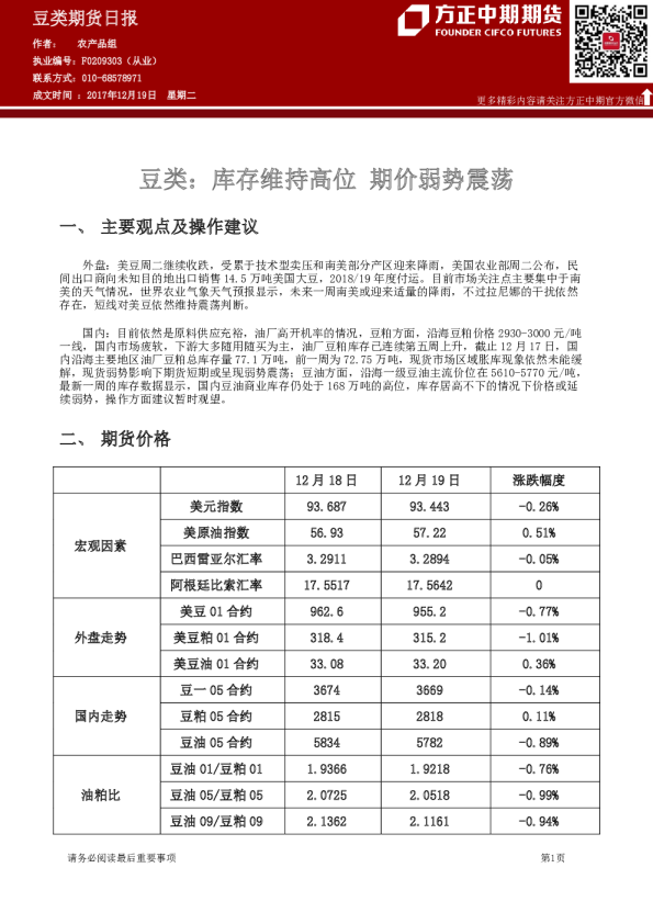 豆类：库存维持高位 期价弱势震荡