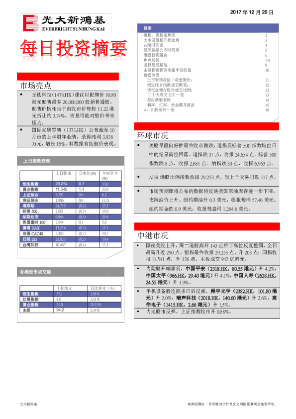 新鸿基每日投资摘要