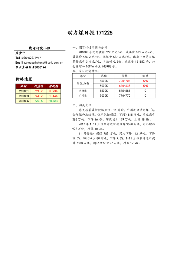 动力煤日报
