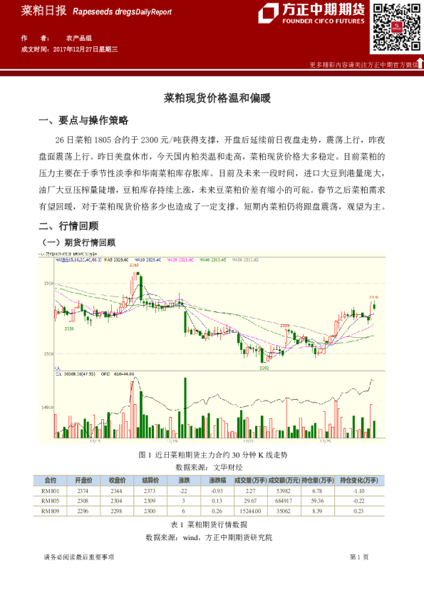 菜粕日报：菜粕现货价格温和偏暖