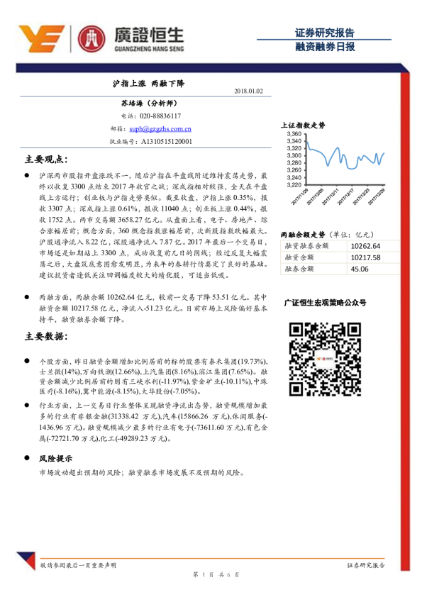 融资融券日报：沪指上涨 两融下降
