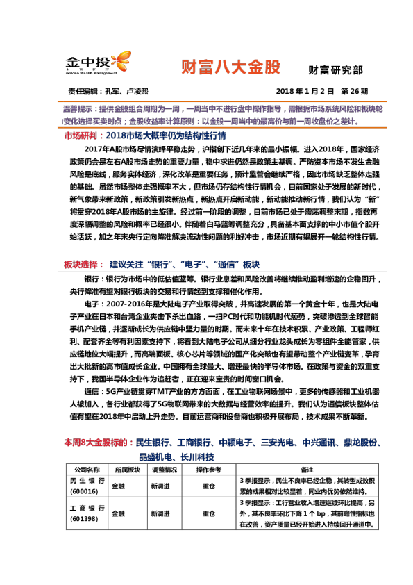 财富八大金股第26期