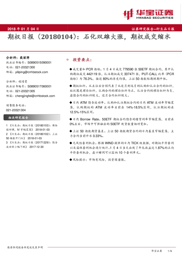 期权日报：石化双雄大涨，期权成交缩水