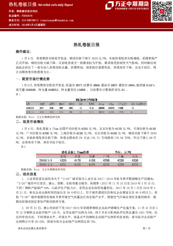 方正中期期货热轧卷板日报