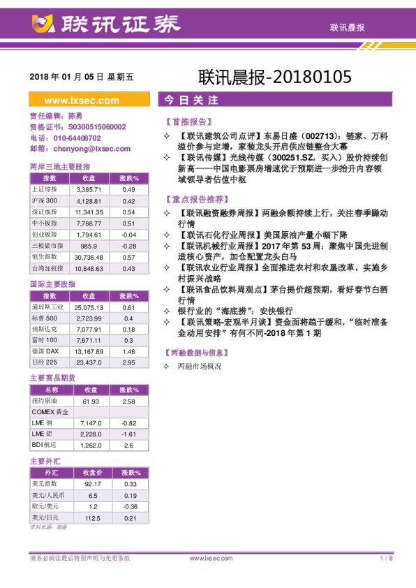 联讯证券联讯晨报