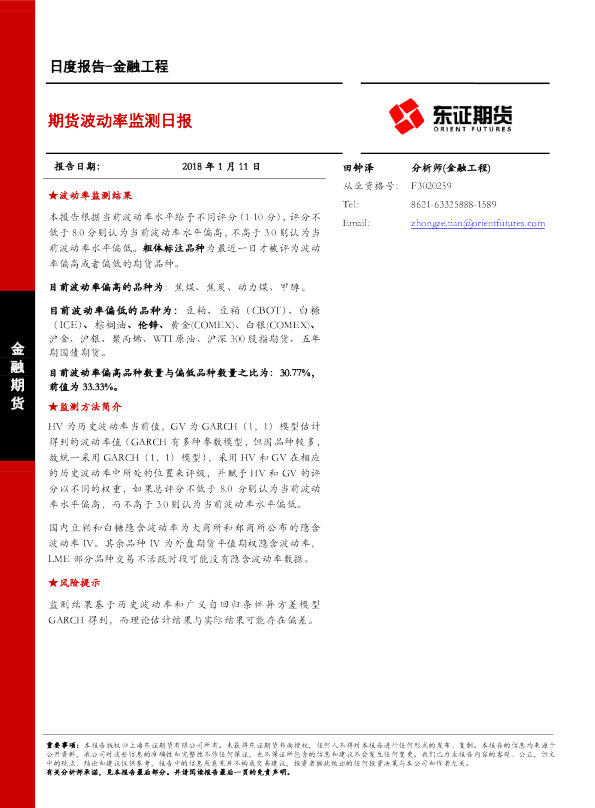 期货波动率监测日报