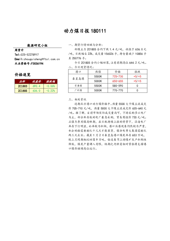 动力煤日报