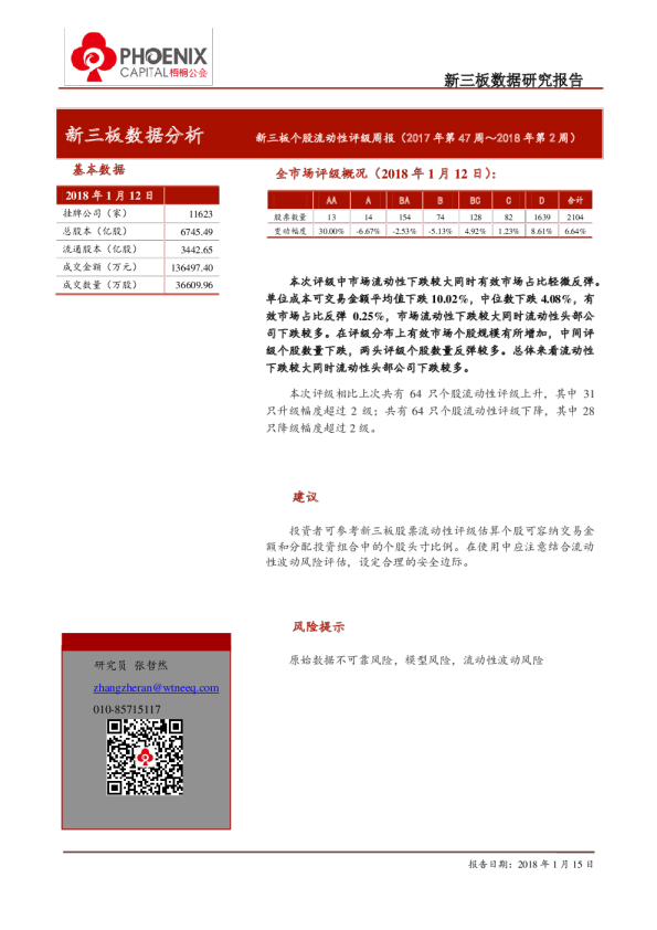 新三板个股流动性评级周报（2017年第47周~2018年第2周）