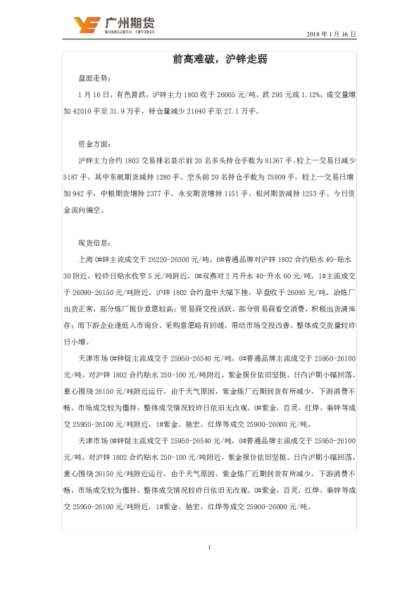 前高难破，沪锌走弱