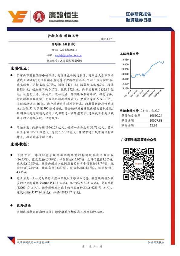 融资融券日报：沪指上涨 两融上升