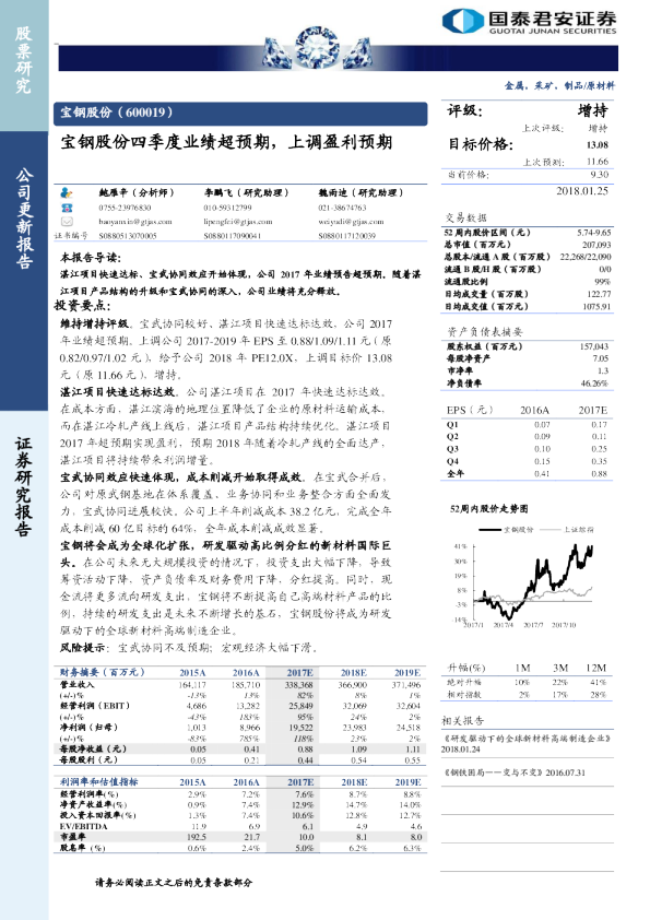 四季度业绩超预期,上调盈利预期