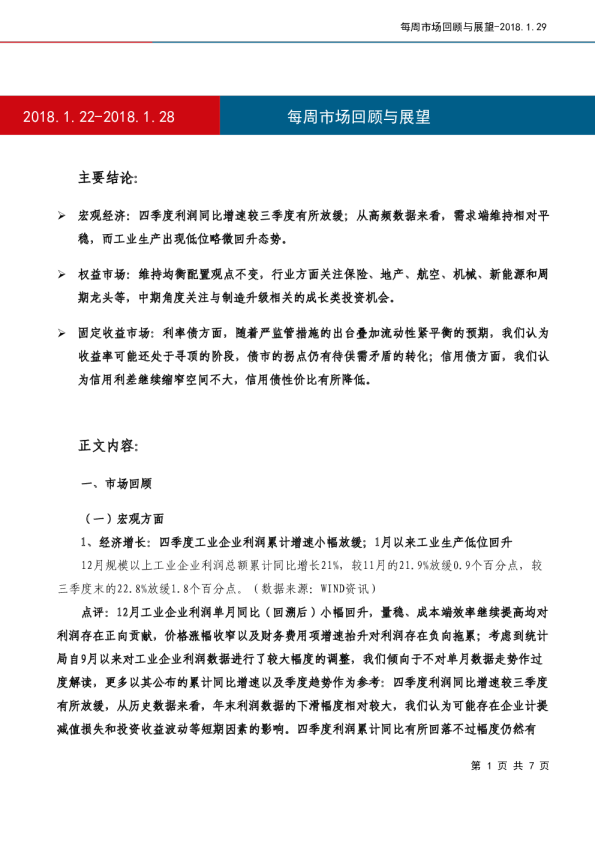 每周市场回顾与展望