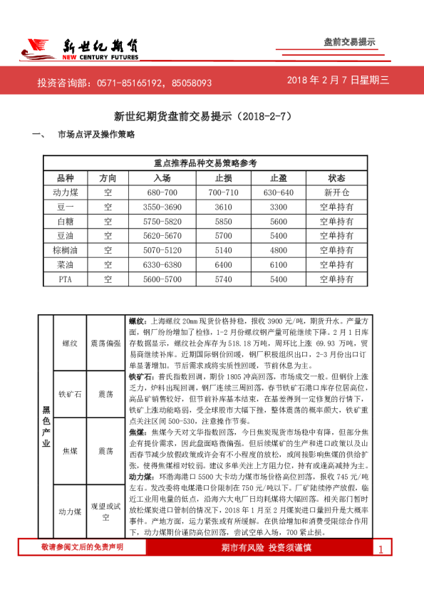 盘前交易提示