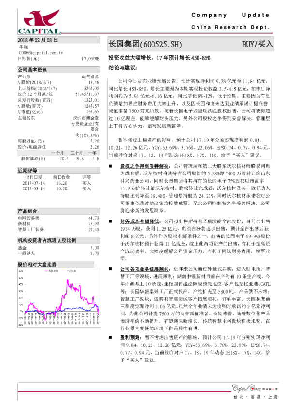 投资收益大幅增长，17年预计增长45％~85％