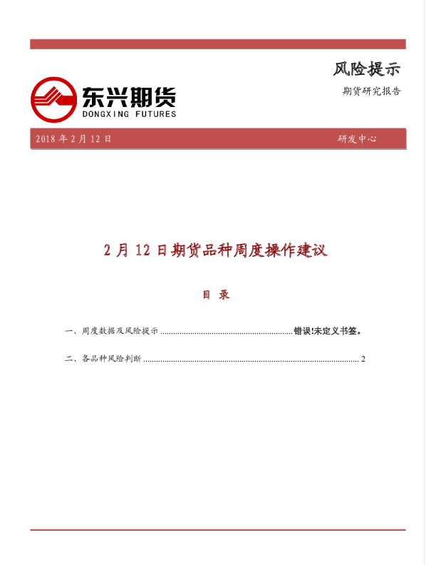 期货品种周度操作建议