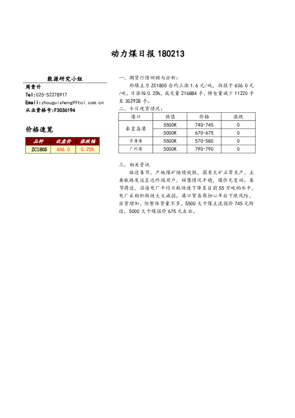 动力煤日报