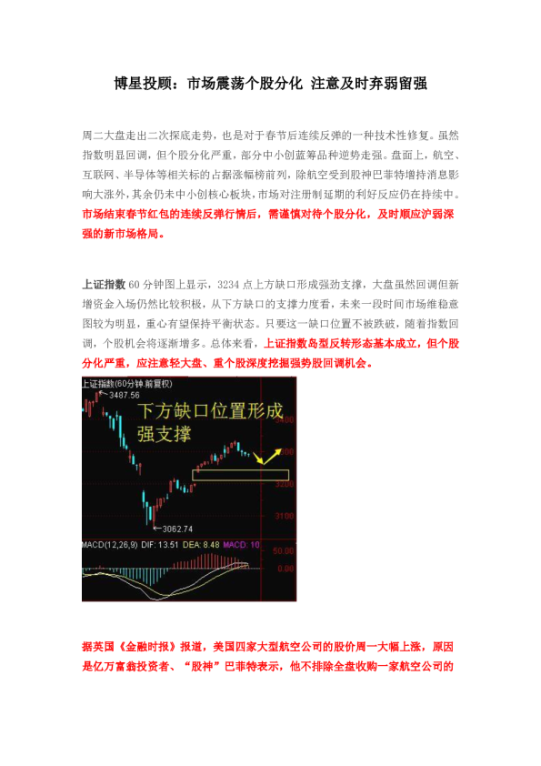 博星投顾：市场震荡个股分化注意及时弃弱留强