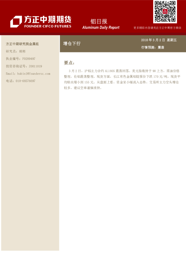 铝日报：增仓下行