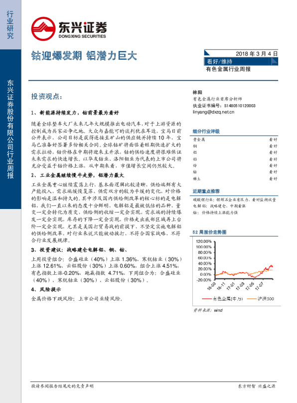 有色金属行业周报：钴迎爆发期铝潜力巨大