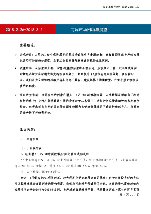 每周市场回顾与展望