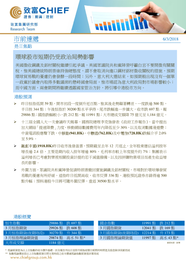 市前速递：环球股市短期仍受政治局势影响