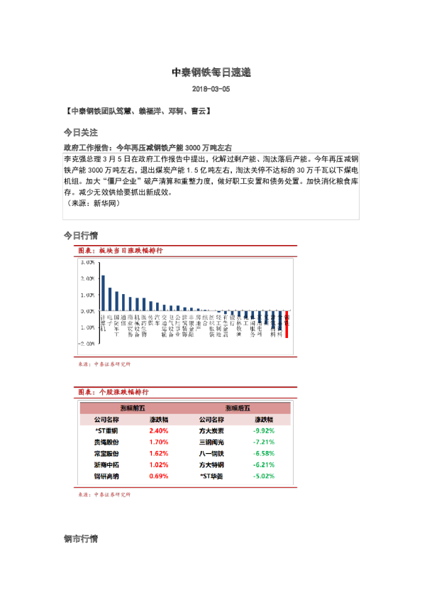 中泰证券钢铁每日速递