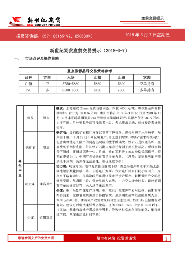 盘前交易提示