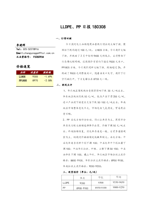 LLDPE、PP日报
