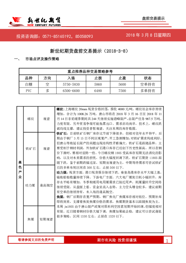 盘前交易提示