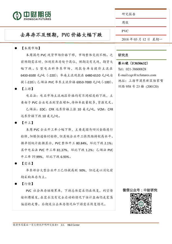 去库存不及预期，PVC价格大幅下跌