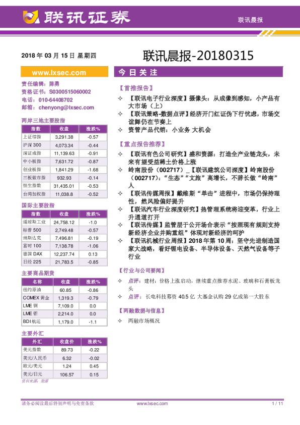 联讯证券联讯晨报