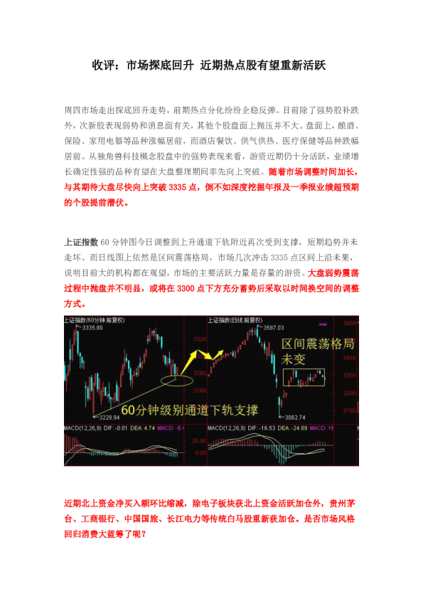 收评：市场探底回升 近期热点股有望重新活跃 
