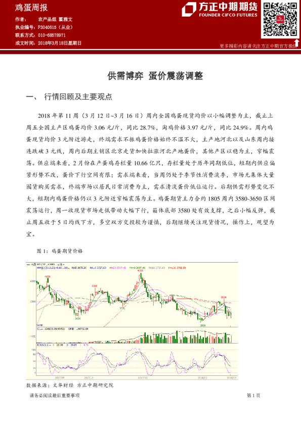 鸡蛋周报：供需博弈 蛋价震荡调整