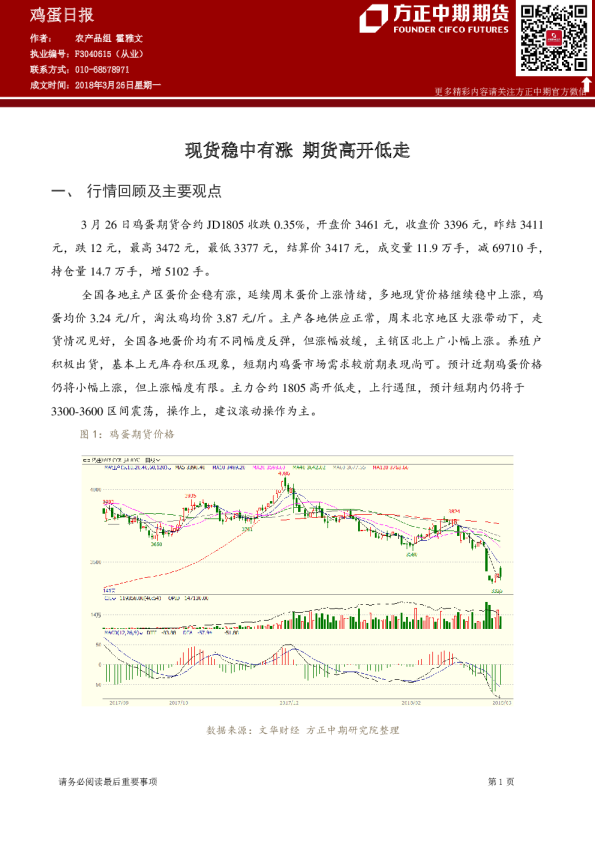 鸡蛋日报：现货稳中有涨 期货高开低走