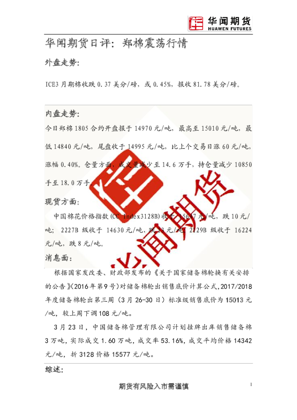 郑棉震荡行情