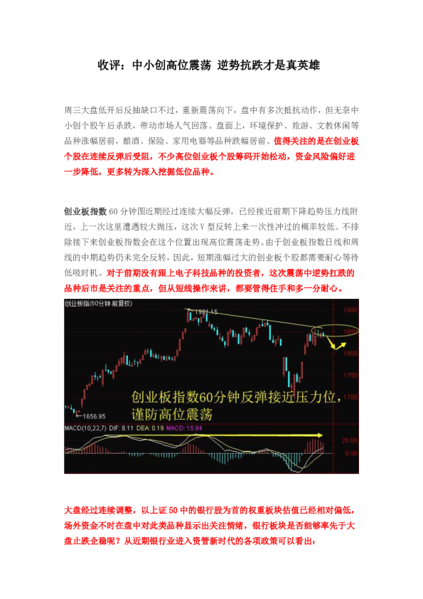 收评：中小创高位震荡 逆势抗跌才是真英雄
