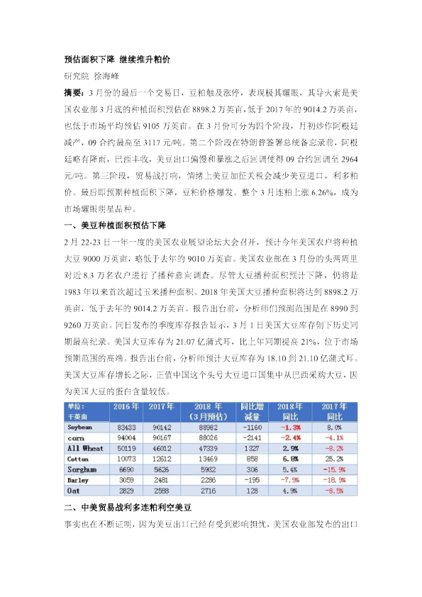 预估面积下降 继续推升粕价