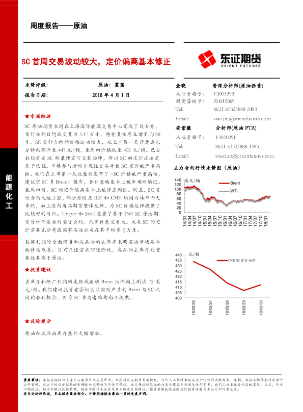 SC首周交易波动较大，定价偏离基本修正