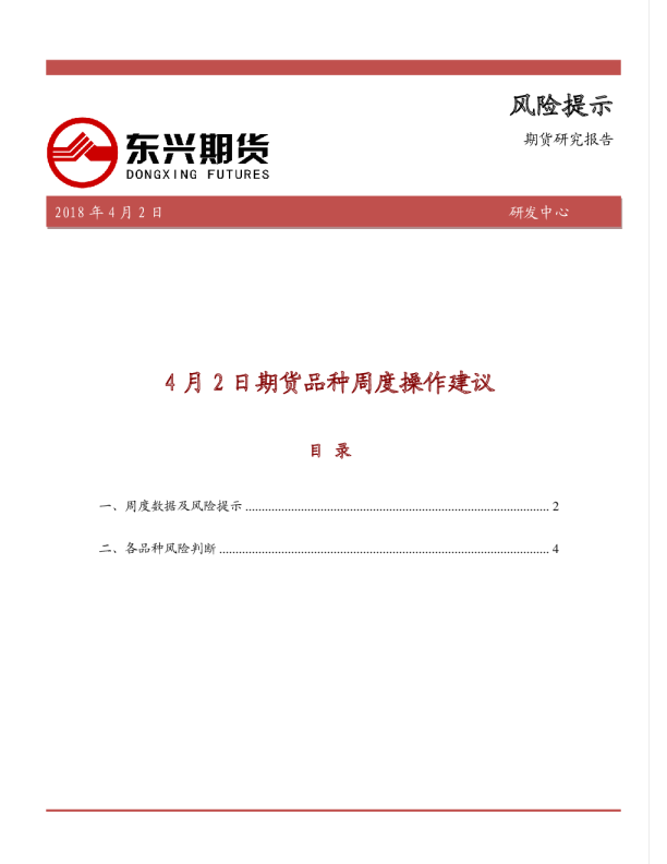 4月2日期货品种周度操作建议