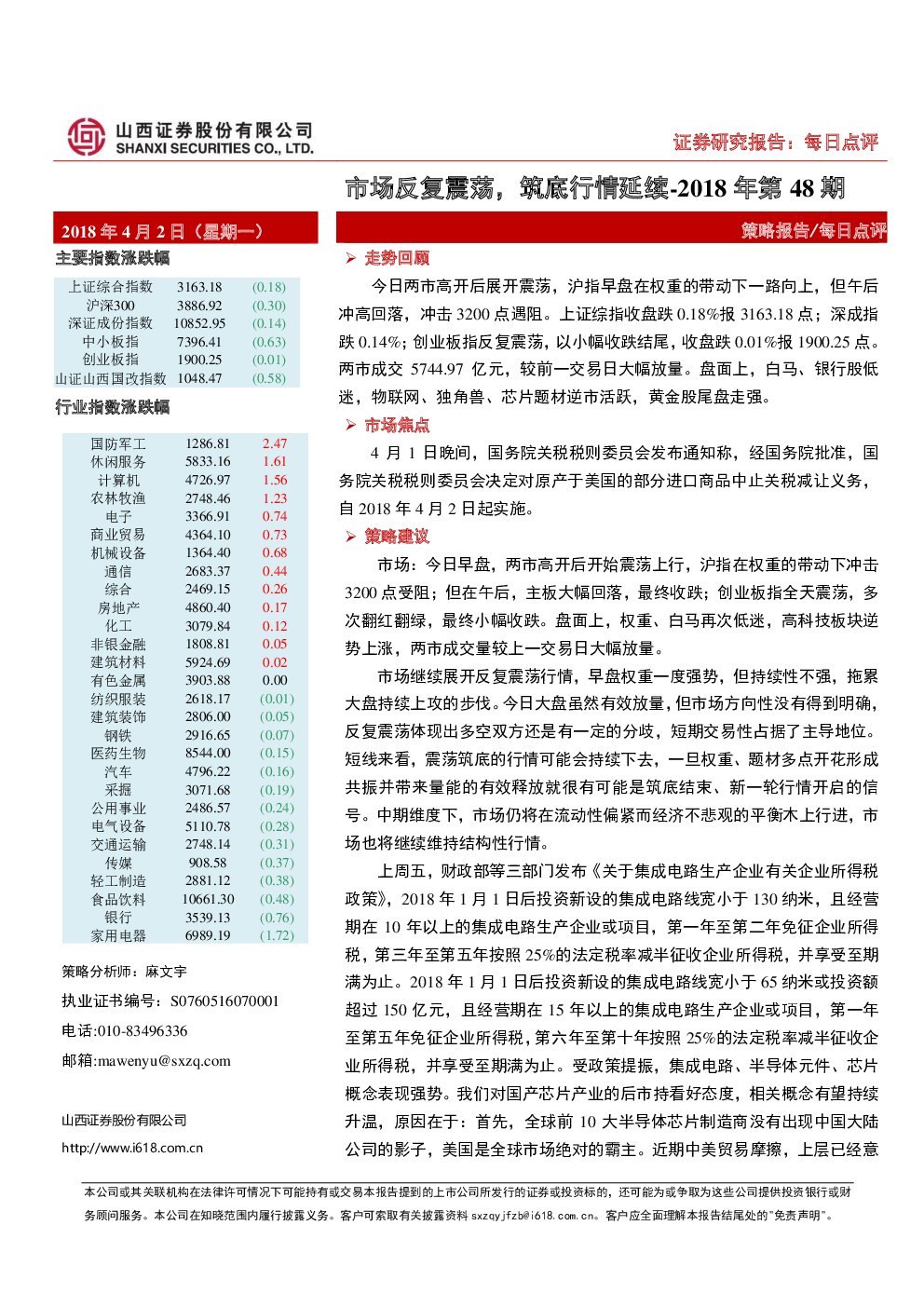 每日点评18年第48期 市场反复震荡 筑底行情延续 发现报告